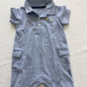 Carter's Light Blue Polo Romper with 'Let's Play' Embroidery